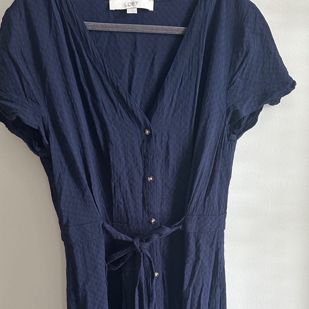 LOFT Navy Eyelet Tie Waist Button Sundress - Picture 3 of 4